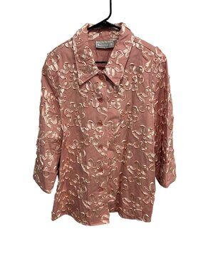 Simonton Says Button Front Blazer Jacket Pink Sz XL Satin Floral Feminine